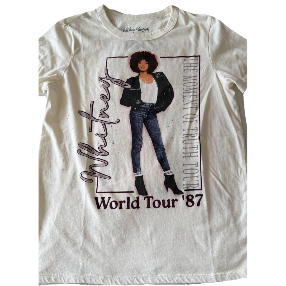 Whitney Houston Tee Shirt World Tour '87 White Size XS Graphic Print Music Band